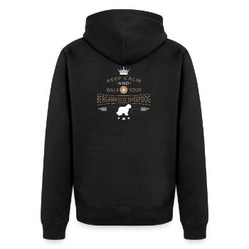Bergamasker Hirtenhund Shirt - Unisex Premium Bio Zip Hoodie - Schwarz - Hinten - Nico (187cm)