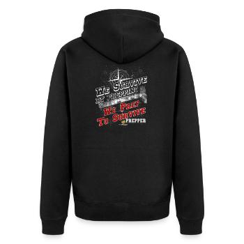 We Survive by Prepping We Prep to Survive - Unisex Premium Bio Zip Hoodie - Schwarz - Hinten - Nico (187cm)