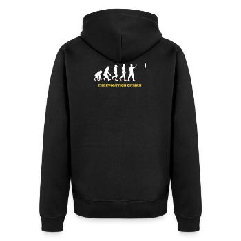 Dart - Evolution - Lustig - Geschenk - Unisex Premium Bio Zip Hoodie - Schwarz - Hinten - Nico (187cm)