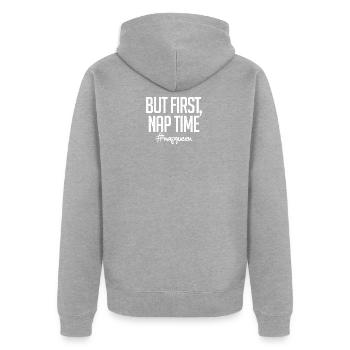 But First Nap Time Funny Sleepy Gift Napqueen - Veste à capuche bio Premium Unisexe - gris chiné - Dos - Nico (187cm)