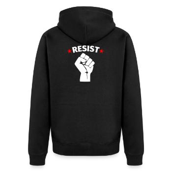 Widerstand Protest Resist - Unisex Premium Bio Zip Hoodie - Schwarz - Hinten - Nico (187cm)