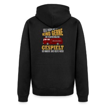 firetruck2 - Unisex Premium Bio Zip Hoodie - Schwarz - Hinten - Nico (187cm)
