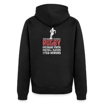 Rugby Geschenk Rugby Spieler Football - Unisex Premium Bio Zip Hoodie - Schwarz - Hinten - Nico (187cm)