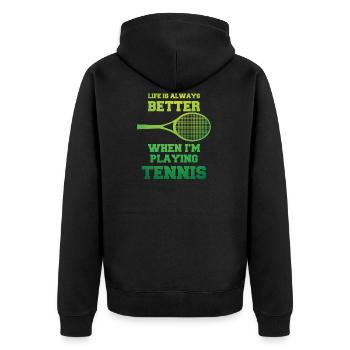 Tennis - Life - Tennisschläger - Geschenk - Unisex Premium Bio Zip Hoodie - Schwarz - Hinten - Nico (187cm)
