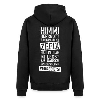 46B Himmi Herrgott ZACKRAMENT ZEFIX HALLELUJAH - Unisex Premium Bio Zip Hoodie - Schwarz - Hinten - Nico (187cm)