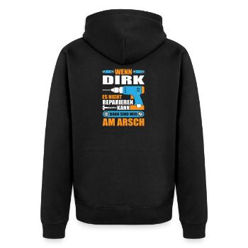 DIRK Name Geschenk Reparatur reparieren - Unisex Premium Bio Zip Hoodie - Schwarz - Hinten - Nico (187cm)