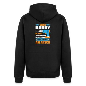 HARRY Name Geschenk Reparatur reparieren - Unisex Premium Bio Zip Hoodie - Schwarz - Hinten - Nico (187cm)