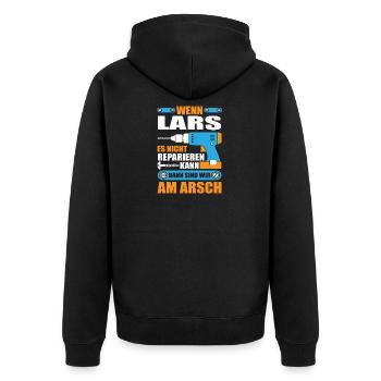 LARS Name Geschenk Reparatur reparieren - Unisex Premium Bio Zip Hoodie - Schwarz - Hinten - Nico (187cm)