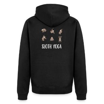 Yoga - Faultier - Lustig - Entspannung - Geschenk - Unisex Premium Bio Zip Hoodie - Schwarz - Hinten - Nico (187cm)