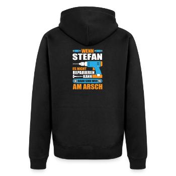 Stefan Name Geschenk Reparatur reparieren - Unisex Premium Bio Zip Hoodie - Schwarz - Hinten - Nico (187cm)