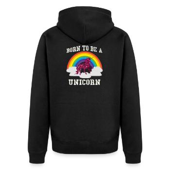 Regenbogen Einhorn - Unisex Premium Bio Zip Hoodie - Schwarz - Hinten - Nico (187cm)