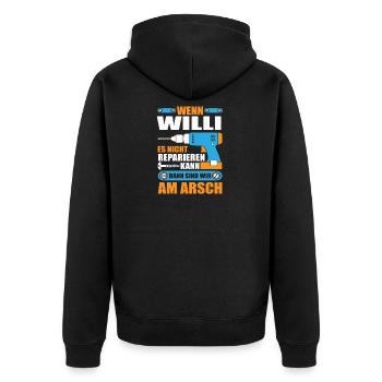 WILLI Name Geschenk Reparatur reparieren - Unisex Premium Bio Zip Hoodie - Schwarz - Hinten - Nico (187cm)