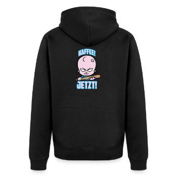 Kaffee! Jetzt! Baby Böse Genervt Büro Geschenk - Unisex Premium Bio Zip Hoodie - Schwarz - Hinten - Nico (187cm)