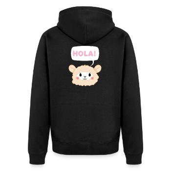 Lama - Hola - Lama T-Shirt - Llamas - Gift - Unisex Premium Organic Zip Hoodie - black - Back - Nico (187cm)