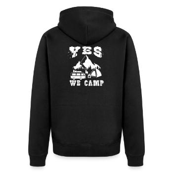 Yes, we can camp uh! Yes we camp - Unisex Premium Organic Zip Hoodie - black - Back - Nico (187cm)