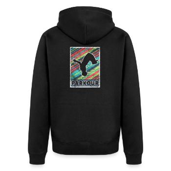 Parkour Geschenk Le Parcour Freerunning - Unisex Premium Bio Zip Hoodie - Schwarz - Hinten - Nico (187cm)