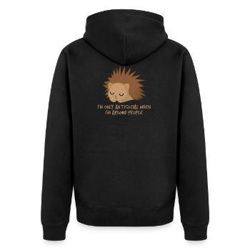 Igel - Antisozial - Introvert - Lustig - Sarkasmus - Unisex Premium Bio Zip Hoodie - Schwarz - Hinten - Nico (187cm)