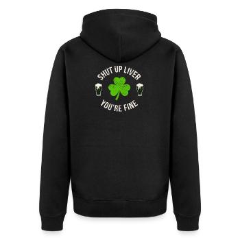 Shut Up Liver St. Patricks Day T Shirt Geschenk - Unisex Premium Bio Zip Hoodie - Schwarz - Hinten - Nico (187cm)