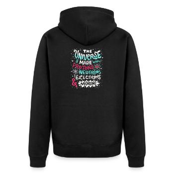 Univers drôle est faite avec des protons et Morons - Veste à capuche bio Premium Unisexe - noir - Dos - Nico (187cm)