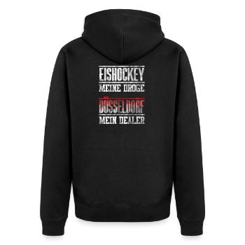 Düsseldorf - Eishockey meine Droge - Mein Dealer - Unisex Premium Bio Zip Hoodie - Schwarz - Hinten - Nico (187cm)