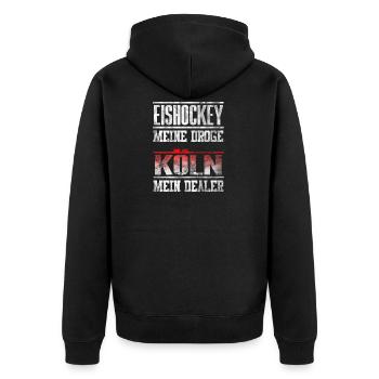 Kölner - Eishockey meine Droge - mein Dealer. - Unisex Premium Bio Zip Hoodie - Schwarz - Hinten - Nico (187cm)