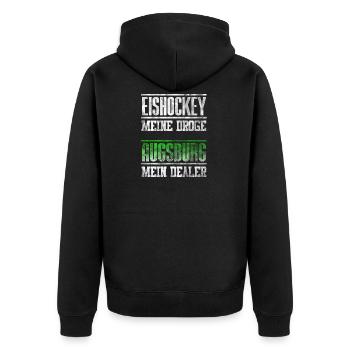 Augsburg - Eishockey meine Droge - mein Dealer. - Unisex Premium Bio Zip Hoodie - Schwarz - Hinten - Nico (187cm)