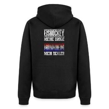 Mannheim - Eishockey meine Droge - mein Dealer. - Unisex Premium Bio Zip Hoodie - Schwarz - Hinten - Nico (187cm)