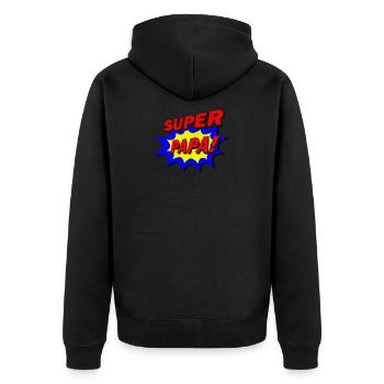 Super Papa Held Comic Vatertags Geschenk - Unisex Premium Bio Zip Hoodie - Schwarz - Hinten - Nico (187cm)