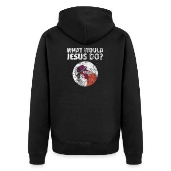 Geschenk Jesus Christ Christlich Religiös Religion - Unisex Premium Bio Zip Hoodie - Schwarz - Hinten - Nico (187cm)