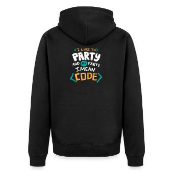 Ich mag Party und nach Party meine ich Code - Unisex Premium Bio Zip Hoodie - Schwarz - Hinten - Nico (187cm)