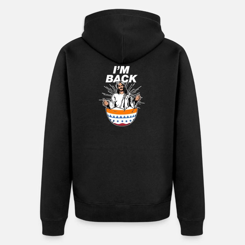 J'aime Jésus cadeau de Pâques aux oeufs de Pâques Je suis de retour - Veste à capuche bio Premium Unisexe - noir