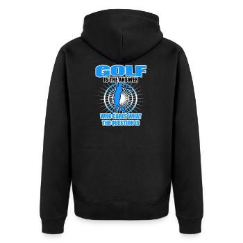Golf Geschenk - Unisex Premium Bio Zip Hoodie - Schwarz - Hinten - Nico (187cm)