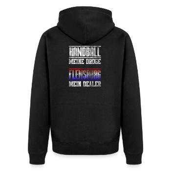 Flensburg Mein Dealer - Handball meine Droge - Unisex Premium Bio Zip Hoodie - Schwarz - Hinten - Nico (187cm)