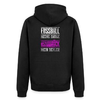 Osnabrück Mein Dealer - Fußball meine Droge - Unisex Premium Bio Zip Hoodie - Schwarz - Hinten - Nico (187cm)