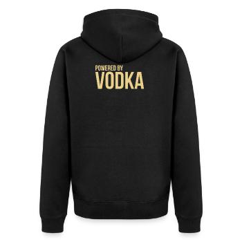 Powered by Vodka - Unisex Premium Bio Zip Hoodie - Schwarz - Hinten - Nico (187cm)