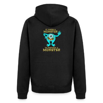Monster - Gruselig - Zerstören - Geschenk - Unisex Premium Bio Zip Hoodie - Schwarz - Hinten - Nico (187cm)