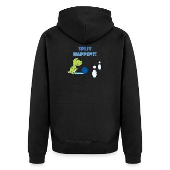 Split Happens Dino Trex T-Rex Bowling T-Shirt - Unisex Premium Bio Zip Hoodie - Schwarz - Hinten - Nico (187cm)