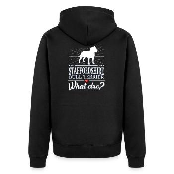 Staffordshire Bullterrier what else? - Unisex Premium Bio Zip Hoodie - Schwarz - Hinten - Nico (187cm)