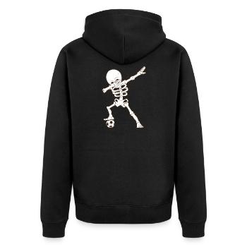 Dabbing Skelett Fussball T-Shirt Soccer Skeleton - Unisex Premium Bio Zip Hoodie - Schwarz - Hinten - Nico (187cm)