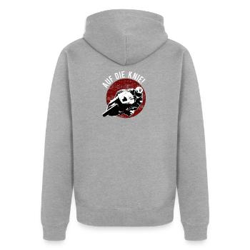 Auf die Knie - Unisex Premium Bio Zip Hoodie - Grau meliert - Hinten - Nico (187cm)