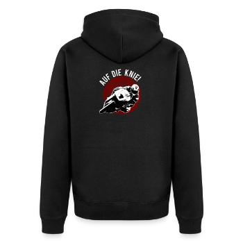 Auf die Knie - Unisex Premium Bio Zip Hoodie - Schwarz - Hinten - Nico (187cm)