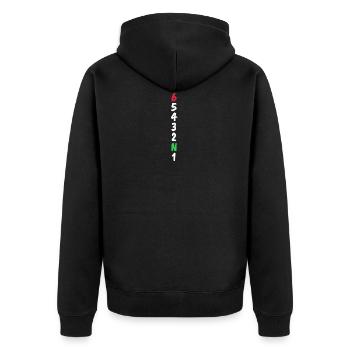 1N23456 Motorrad Gangschaltung Rennsport Geschenk - Unisex Premium Bio Zip Hoodie - Schwarz - Hinten - Nico (187cm)