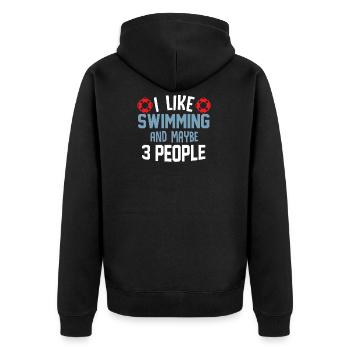 I Like Swimming and maybe 3 people T-Shirt - Unisex Premium Bio Zip Hoodie - Schwarz - Hinten - Nico (187cm)