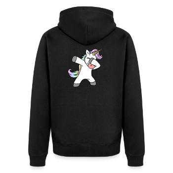 Dab Dance Dabbing Unicorn Tanzendes Einhorn - Unisex Premium Bio Zip Hoodie - Schwarz - Hinten - Nico (187cm)