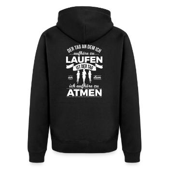 Laufen & Joggen | Der Tag - Unisex Premium Bio Zip Hoodie - Schwarz - Hinten - Nico (187cm)