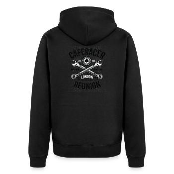Caferacer Reunion - Unisex Premium Bio Zip Hoodie - Schwarz - Hinten - Nico (187cm)