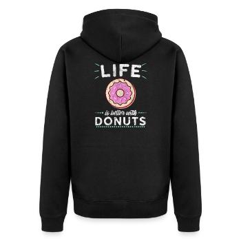 Donut Donuts Süß Pink Geschenk Essen Nachspeise - Unisex Premium Bio Zip Hoodie - Schwarz - Hinten - Nico (187cm)