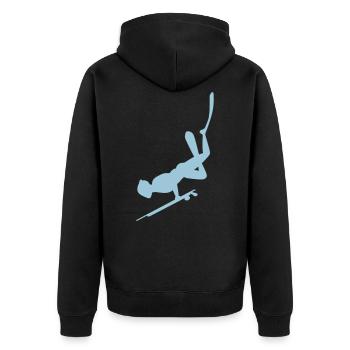 Unterwasserjäger - Unisex Premium Bio Zip Hoodie - Schwarz - Hinten - Nico (187cm)
