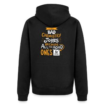 I Tell Bad Chemistry Jokes bcs all the good Argon - Unisex Premium Bio Zip Hoodie - Schwarz - Hinten - Nico (187cm)