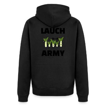 Lauch Army Trainingscrew aus Lauchs - Unisex Premium Bio Zip Hoodie - Schwarz - Hinten - Nico (187cm)